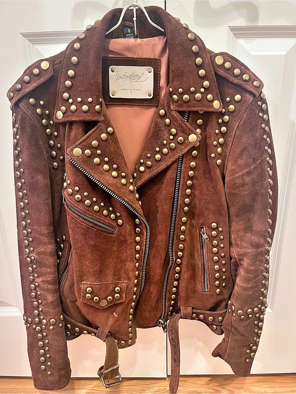 Understated Leather Studded Suede Moto Jacket Size Small